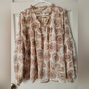Lucky Brand Tan Floral Blouse